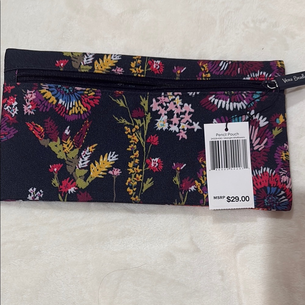 Vera Bradley Floral Accessory Pouch “Pencil Pouch” Midnight Wildflowers